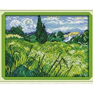 The Field Cross Stitch Kit Trees Grassy Field Needlepoint complete Kit 373/4